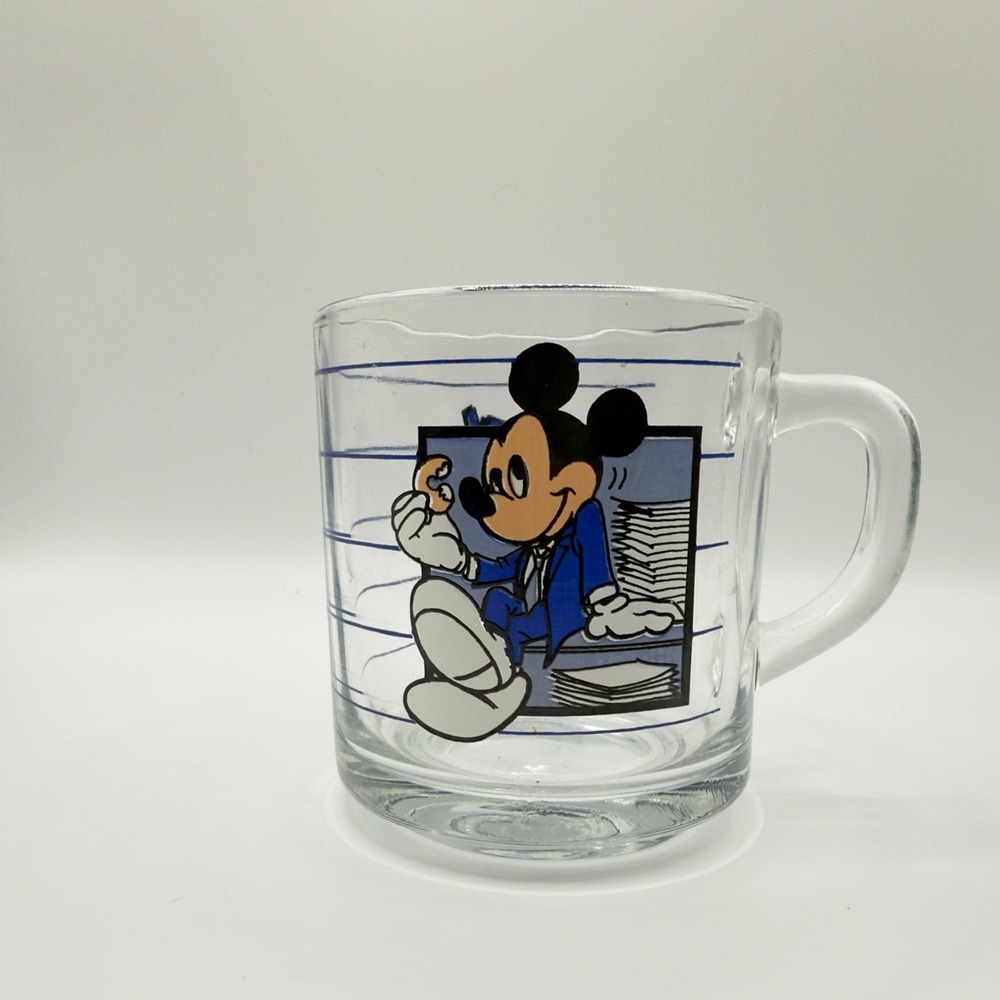 Vintage Disney Mickey‎ Mouse Break Time Glass Mug Anchor Hocking USA